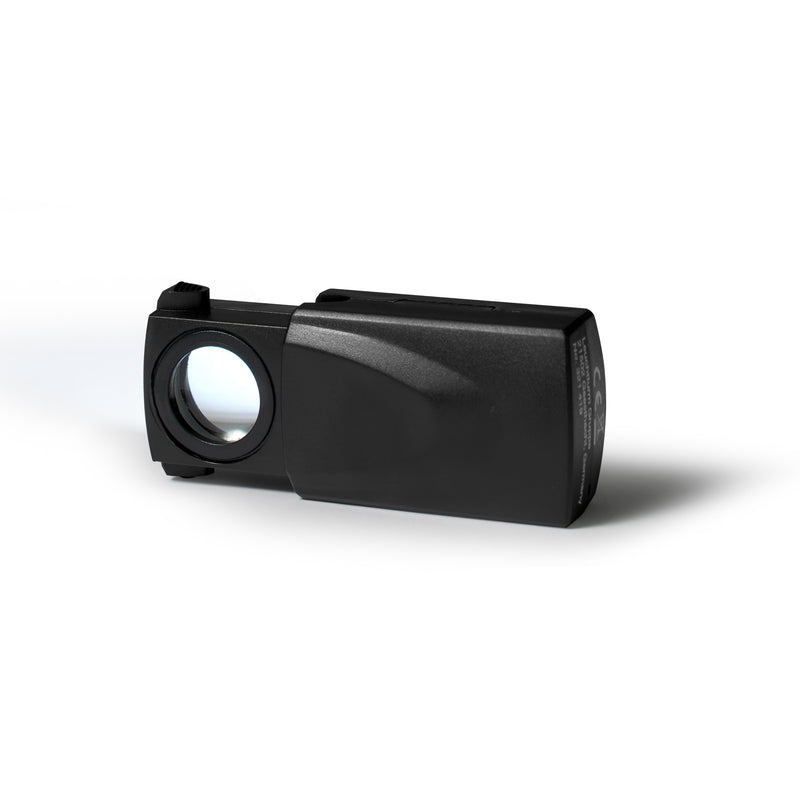 Uppfällbar lupp med LED-belysning, 20x förstoring, svart, Ø 18 mm