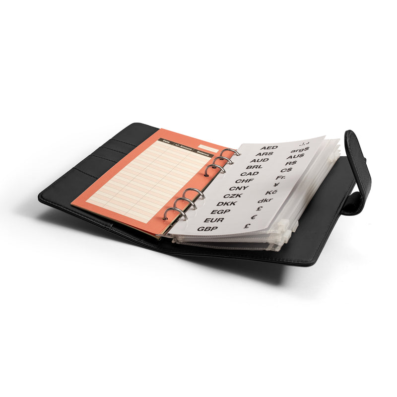 Tokyo Black - Ringpärm för sedlar inkl. 5 fickor med dragkedja